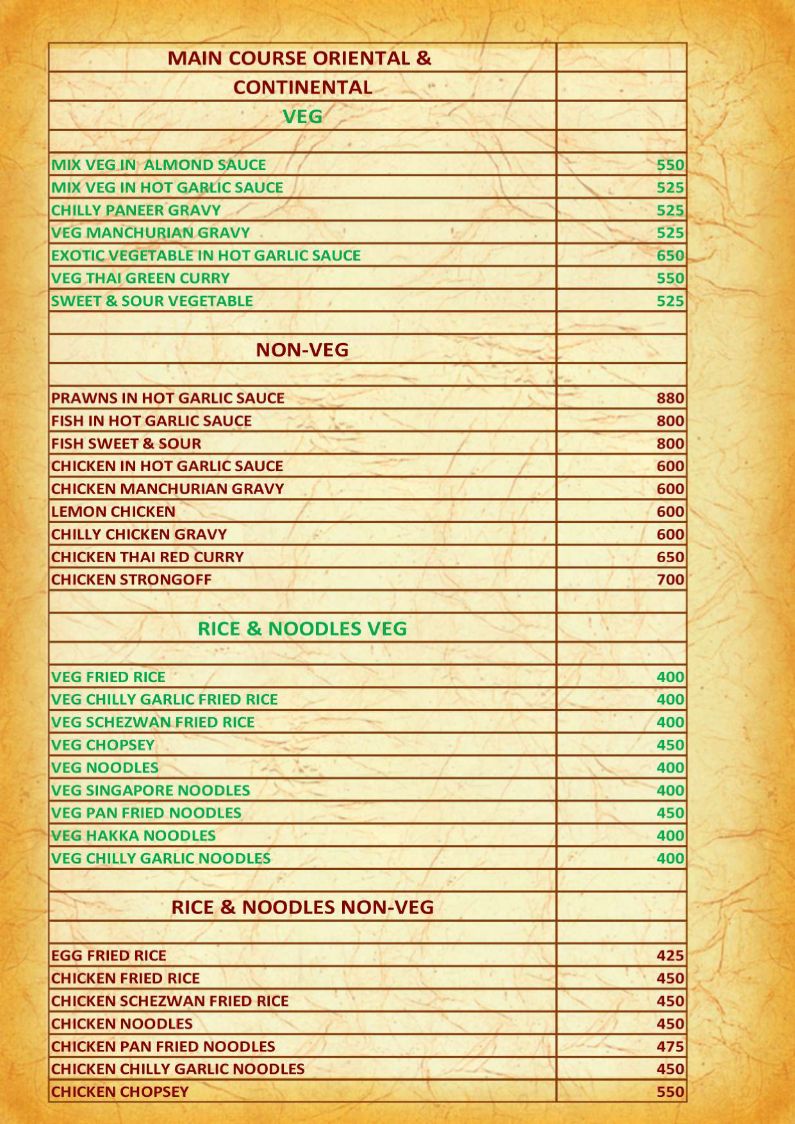 Hotel Golden Grand IRD Menu