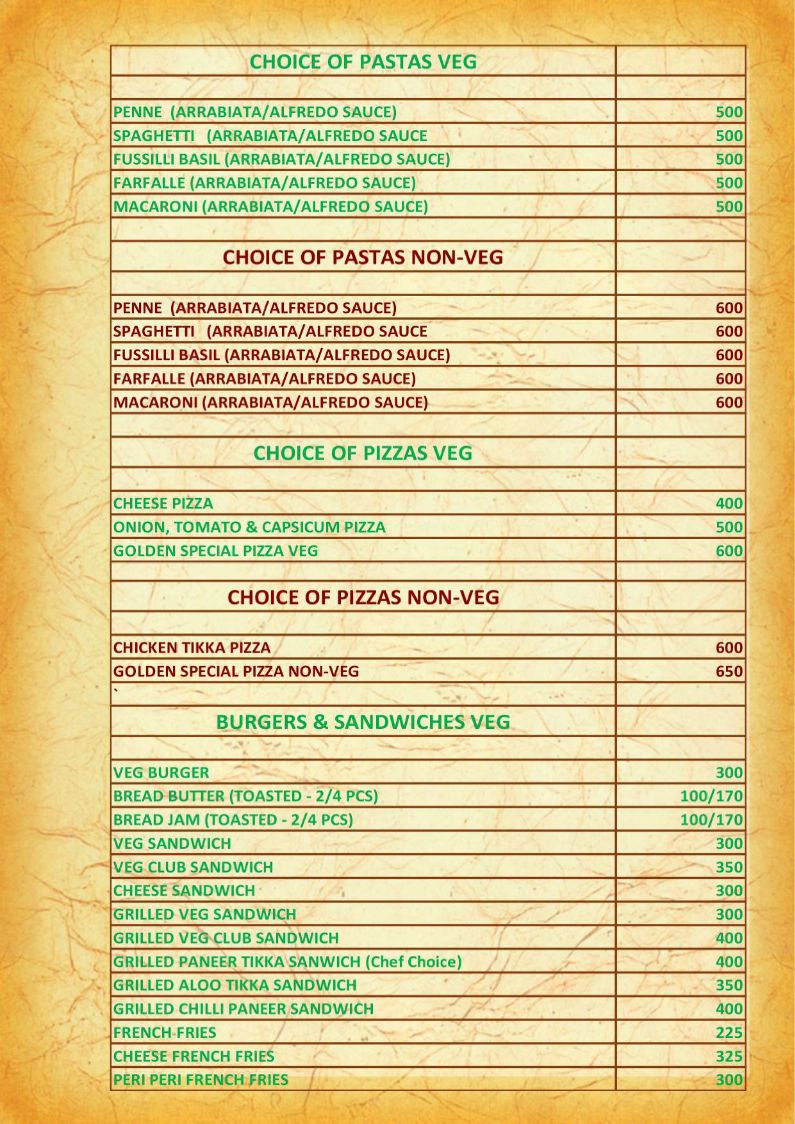 Hotel Golden Grand IRD Menu